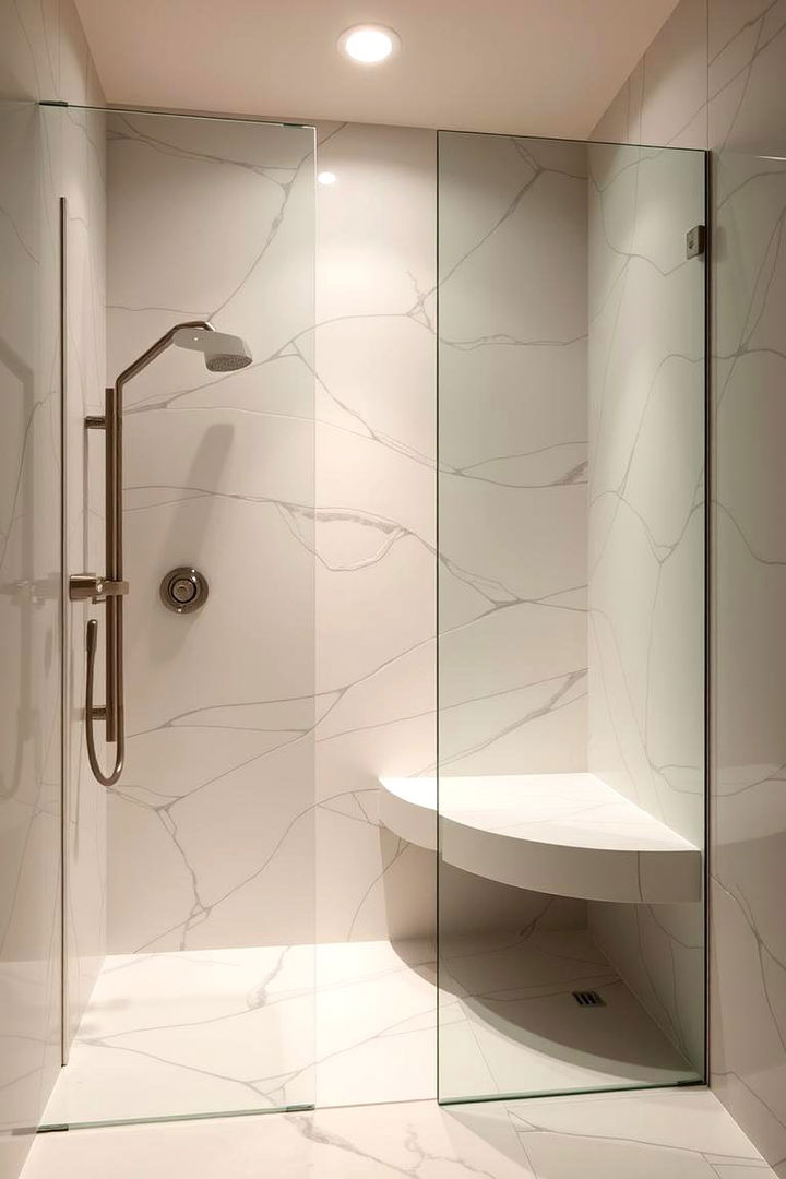 Curved Bench Comfort - 22 Doorless Walk In Shower Ideas
