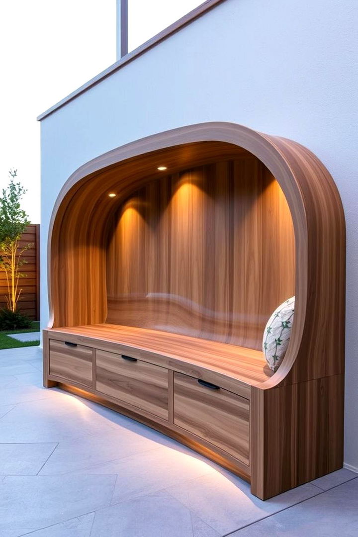 Curved Built in Bench for Outdoor Elegance - 22 Built-in Deck Bench Ideas and Designs