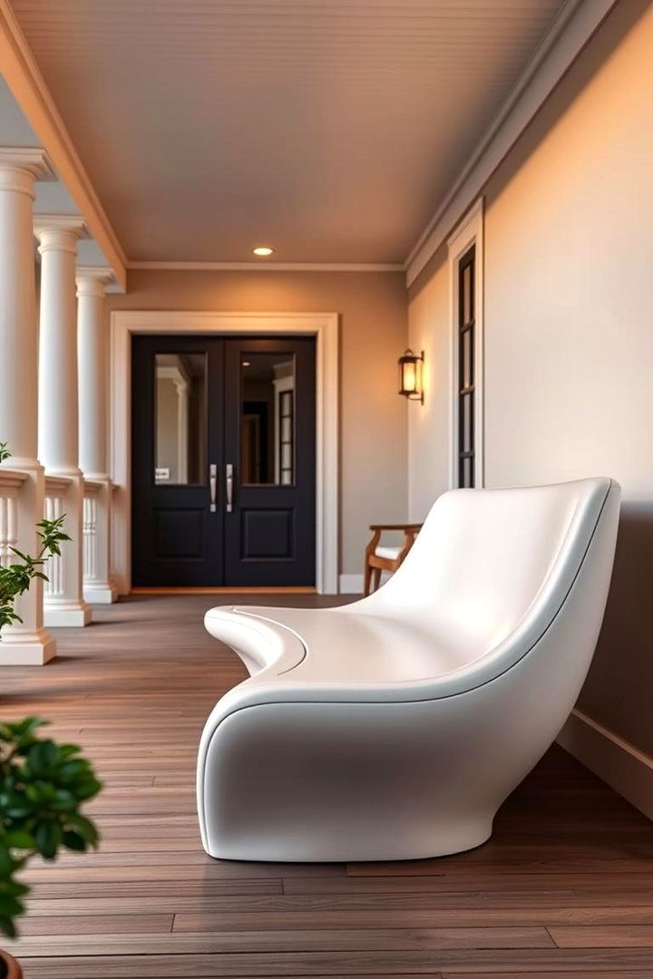 Curved Contemporary Seating Bench - 22 Front Porch Bench Ideas