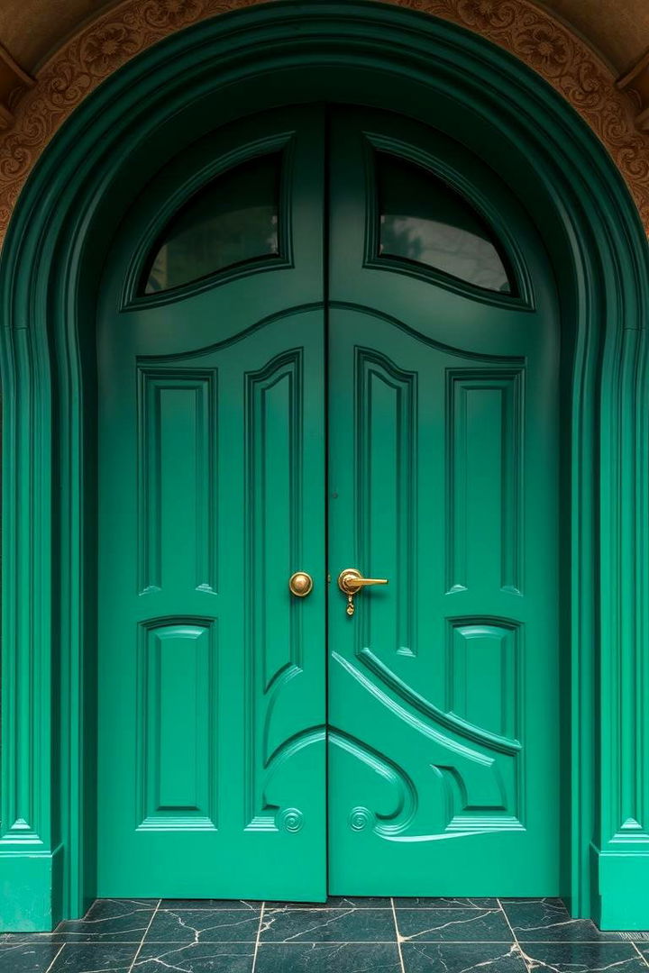 Curved Door Elegance - 22 Emerald Green Front Door Ideas