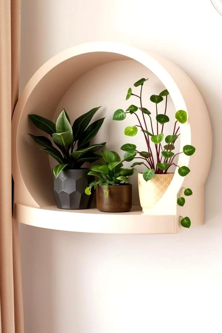Curved Edge Corner Shelf for Softening Lines - 22 Corner Shelf Ideas