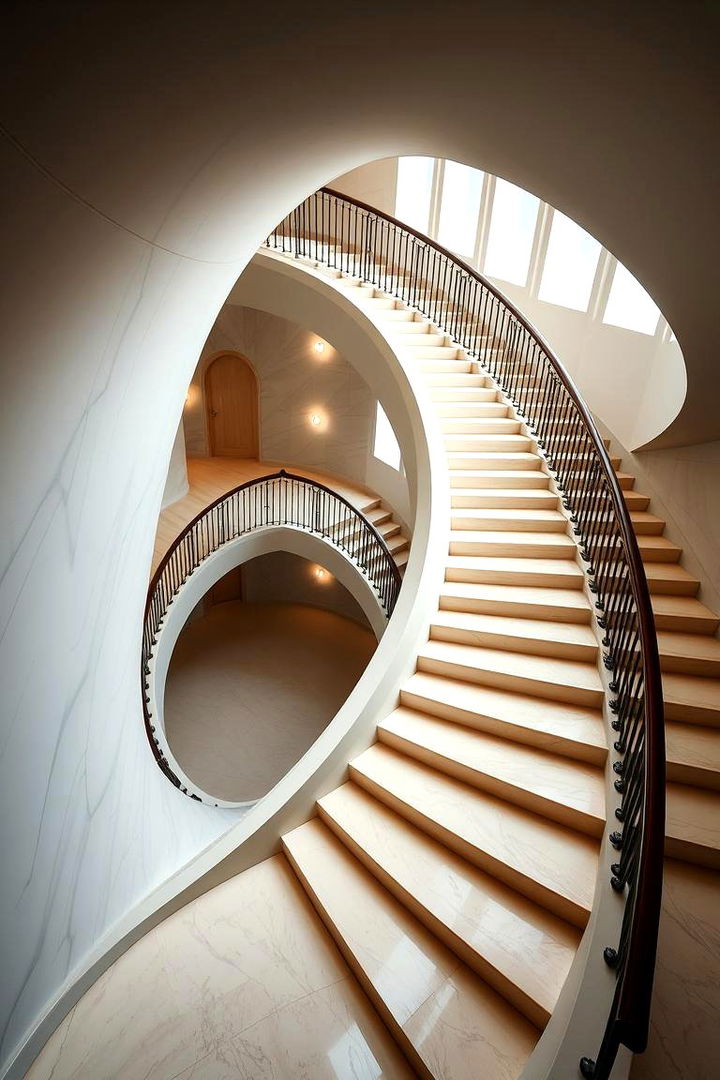 Curved Elegance Staircase Design - 22 Basement Stair Ideas