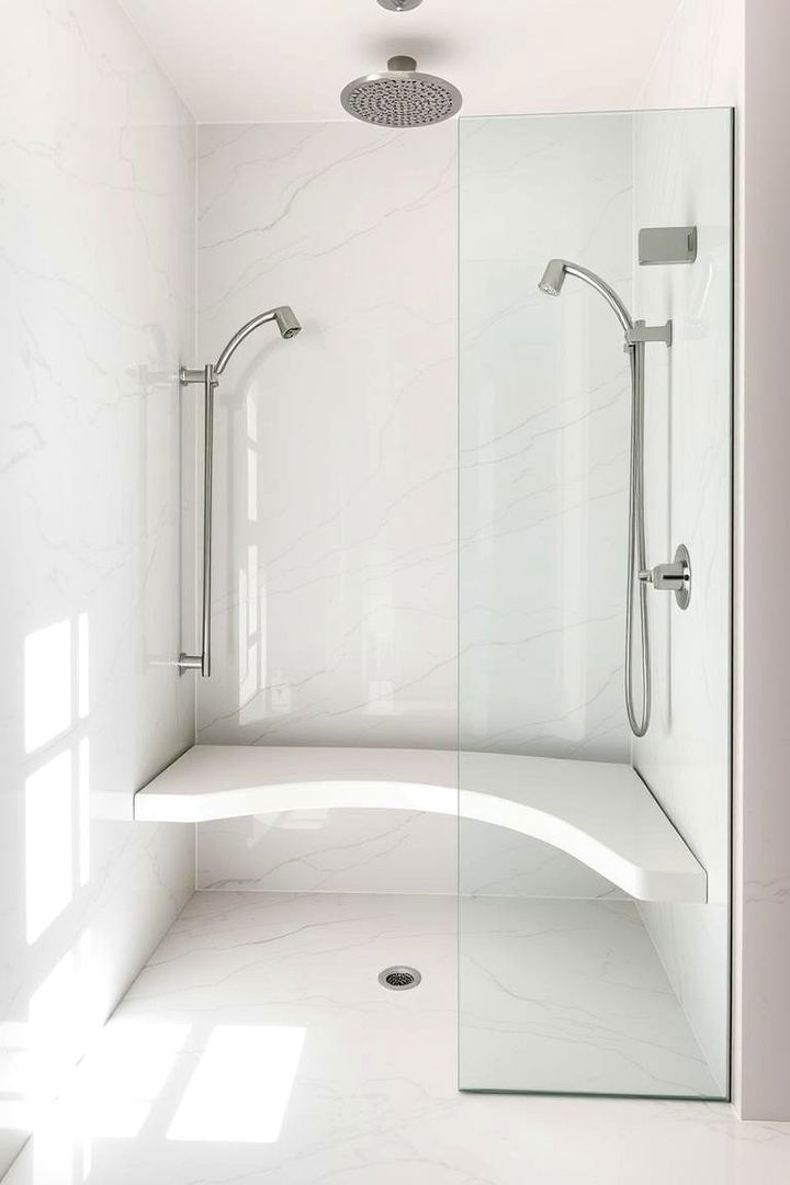 Curved Ergonomic Bench Comfort - 22 Walk in Shower Ideas With Bench