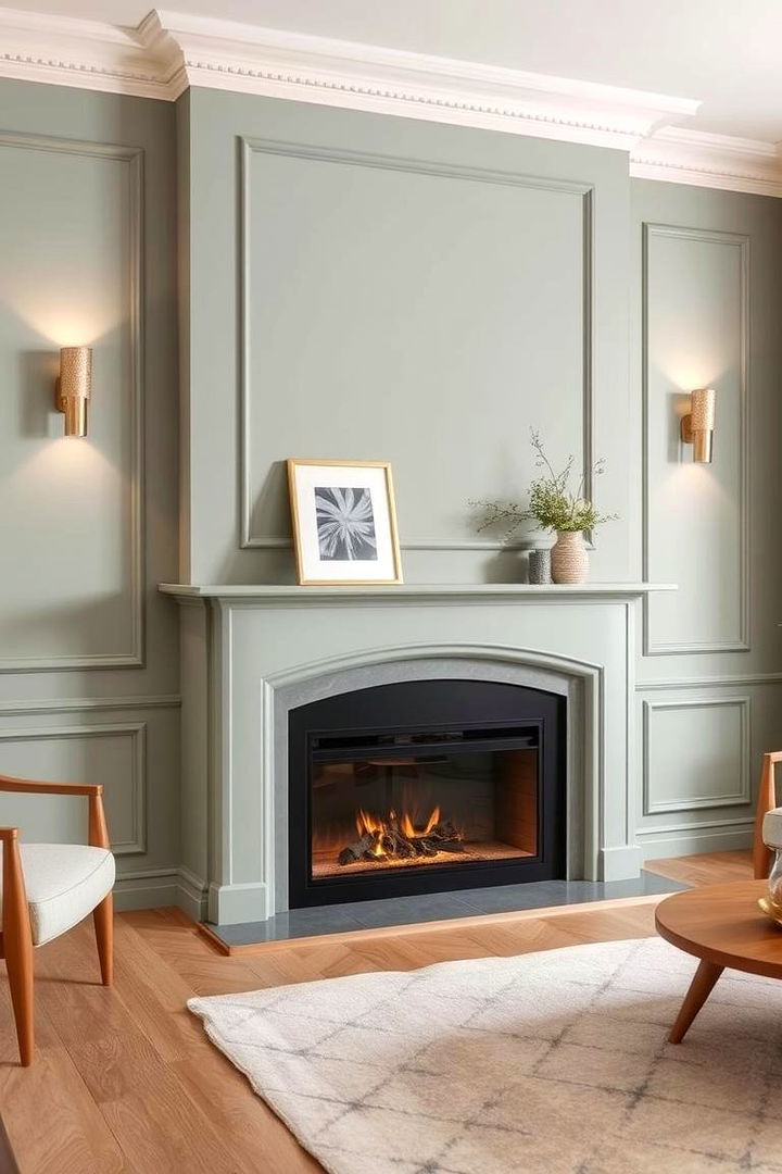 Curved Fireplace Front with Sage Finishes - 22 Sage Green Fireplace Ideas