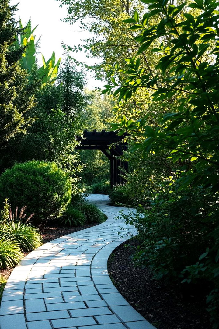 Curved Natural Flow Path - 22 Grey Paver Walkway Ideas