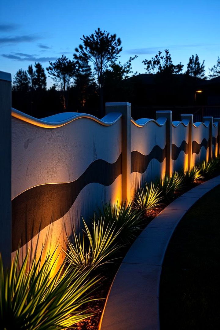 Curved Outline Accent Fence - 22 Cinder Block Fence Ideas