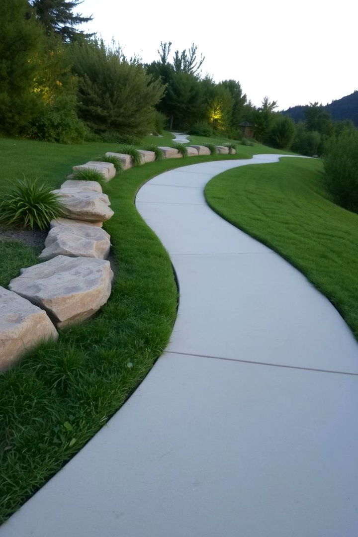 Curved Path with Natural Elements - 22 Concrete Paver Walkway Ideas