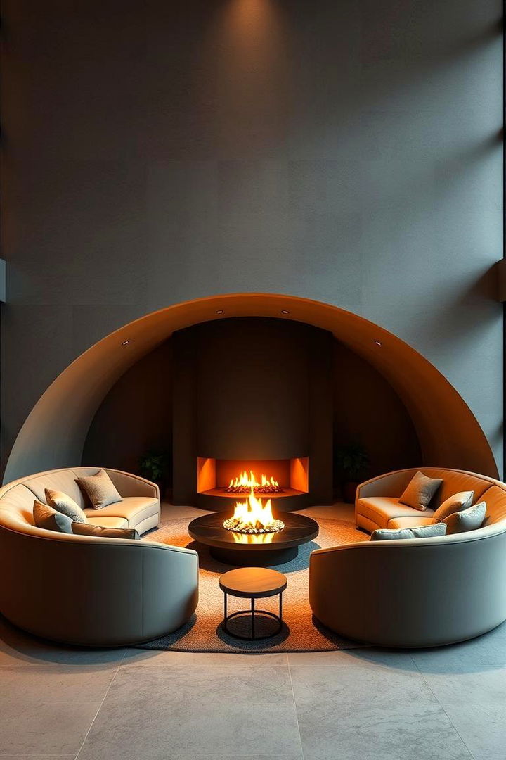 Curved Seating Arrangement for Flow - 22 Fireplace Seating Ideas
