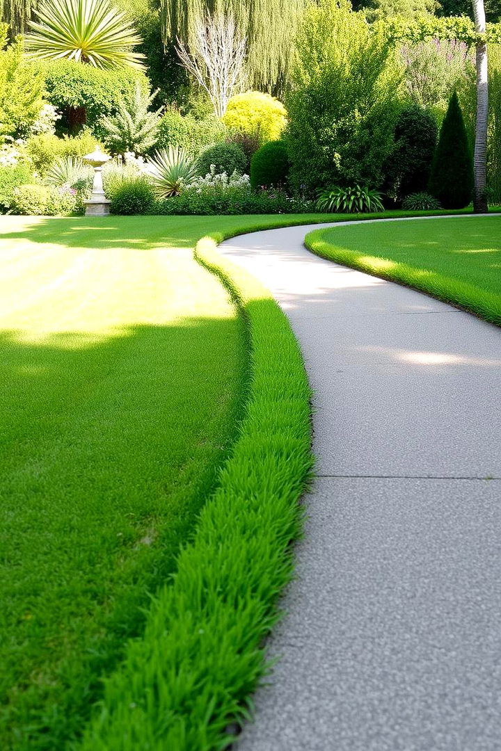 Curved Sloped Walkway with Green Edging - 22 Sloped Walkway Ideas