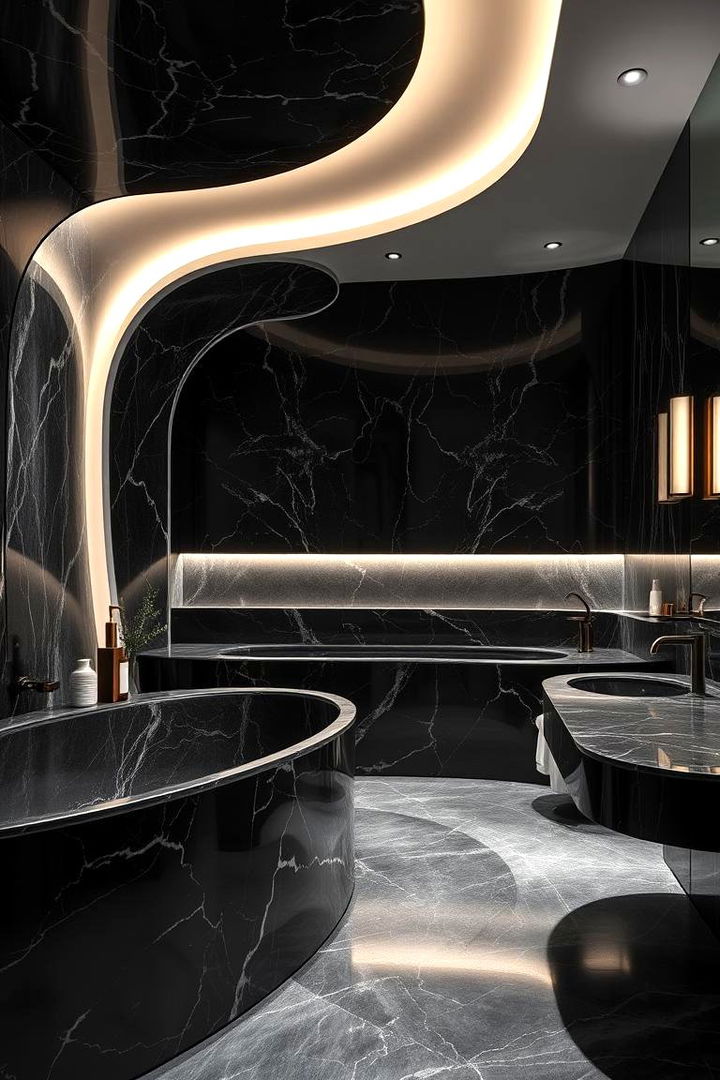 Curved Sophistication Fluid Black Marble Shapes - 22 Black Marble Bathrooms