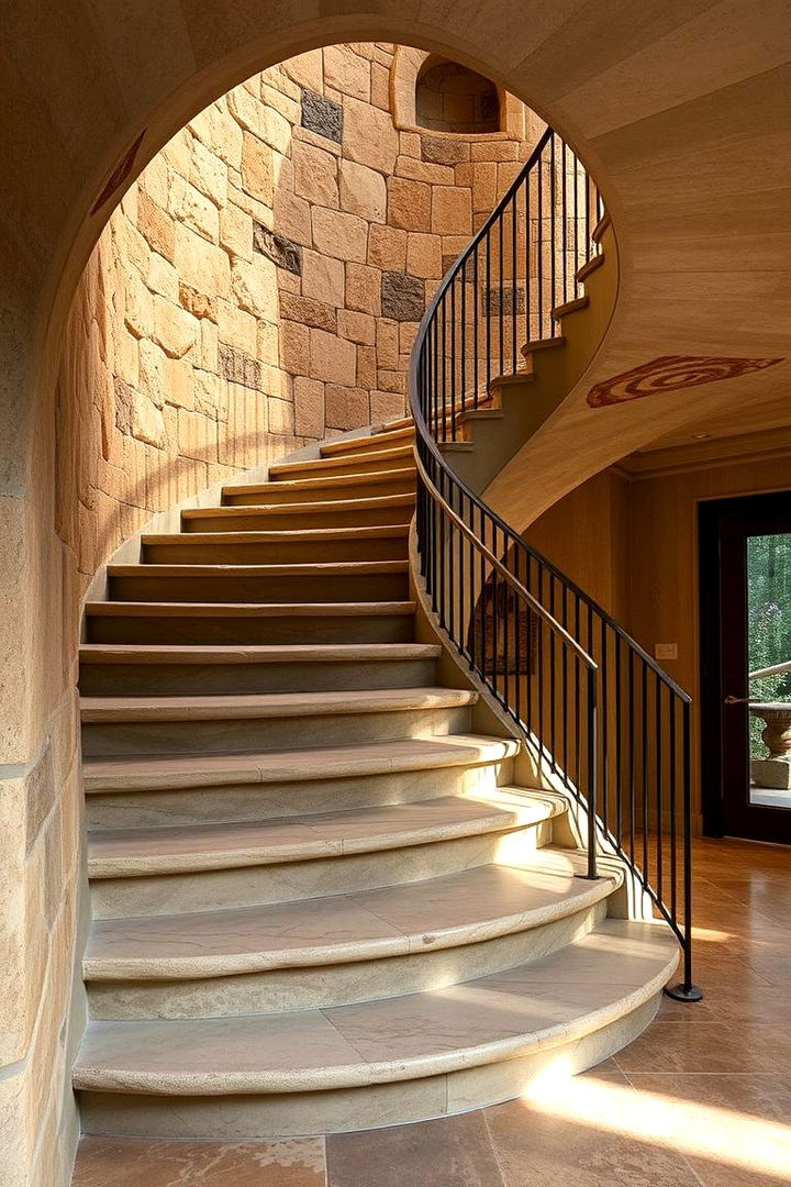 Curved Staircase with Natural Stone Accents - 22 Curved Staircase Ideas