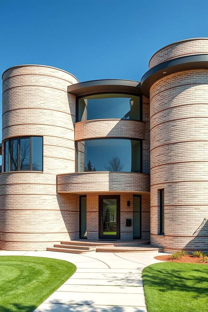 Curved and Geometric Designs - 22 Beige Brick Exterior Home Ideas