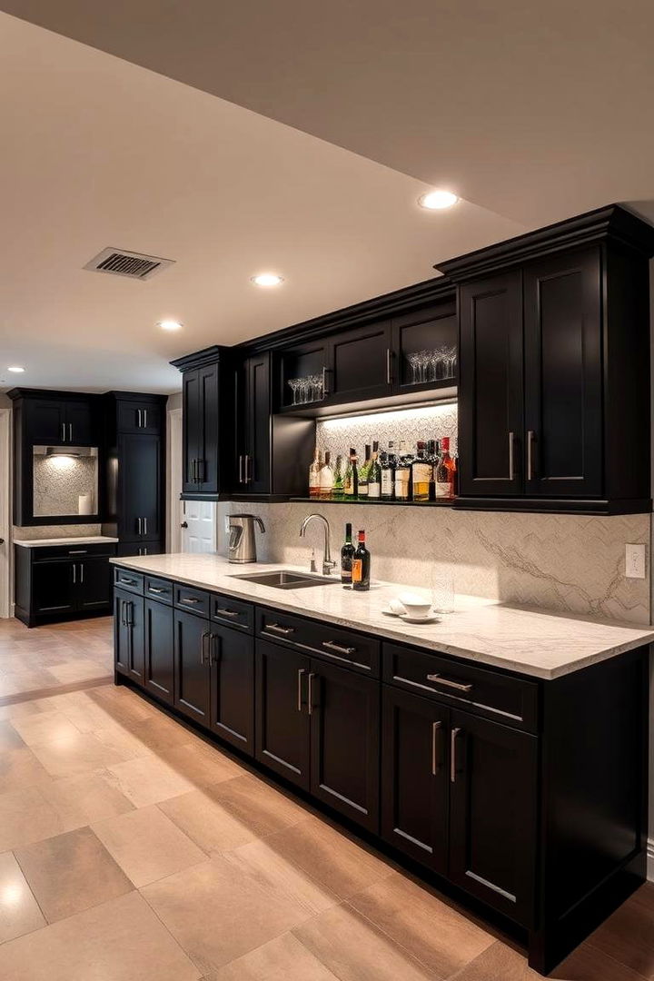 Custom Bar Area with Black Finishes - 22 black basement ideas