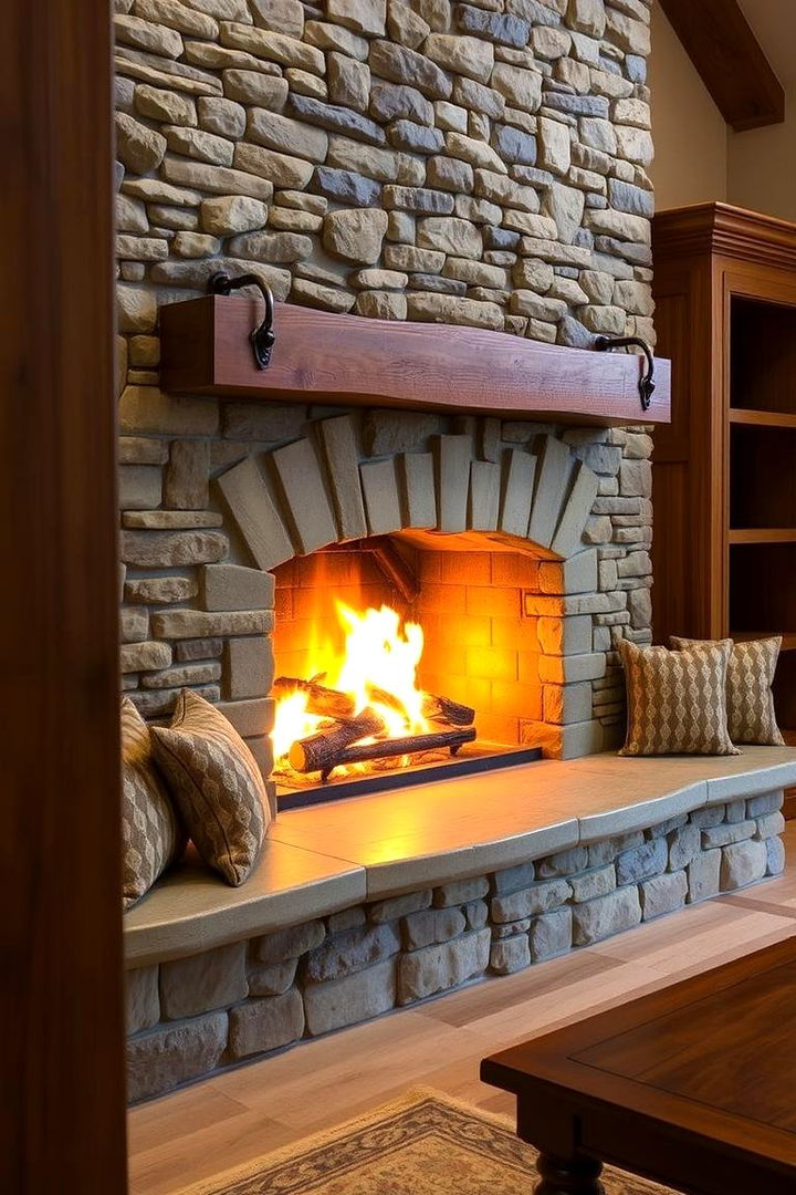 Custom Built In Bench Fireplace - 22 Rustic Outdoor Fireplace Ideas