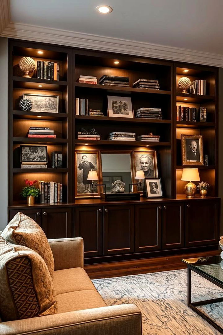 Custom Built In Shelving Showcase - 22 Mens Living Room Ideas
