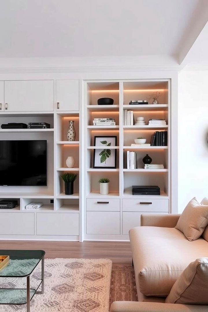 Custom Built In Storage - 22 Long Living Room Ideas
