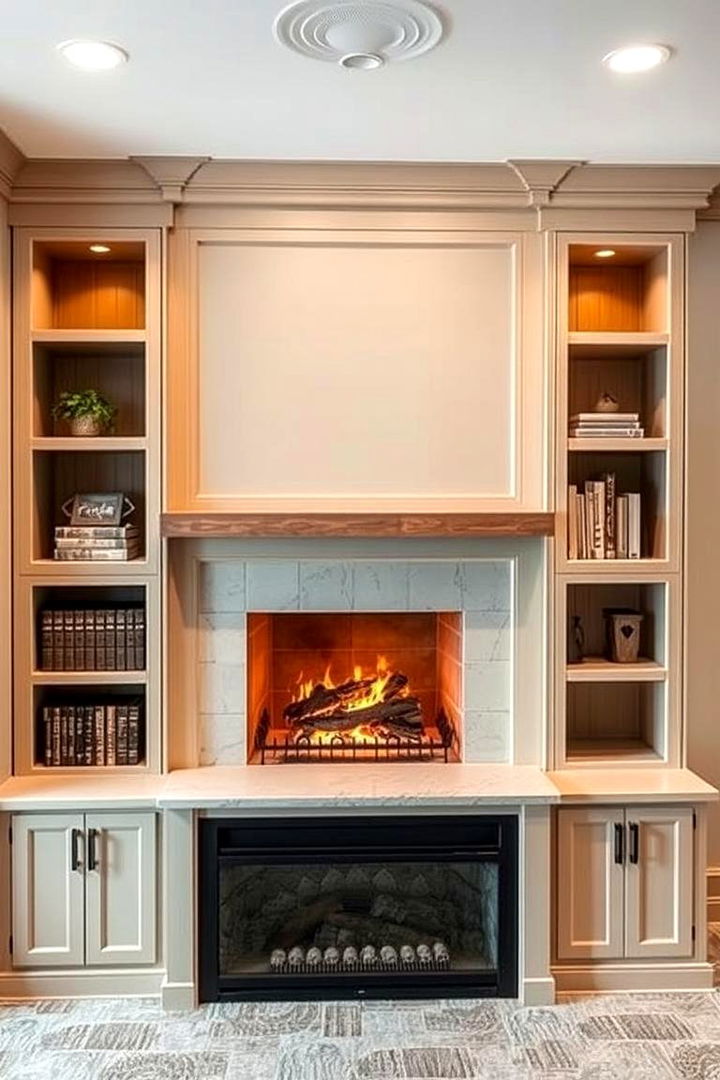 Custom Built in Shelves Magic - 22 Basement Fireplace Ideas