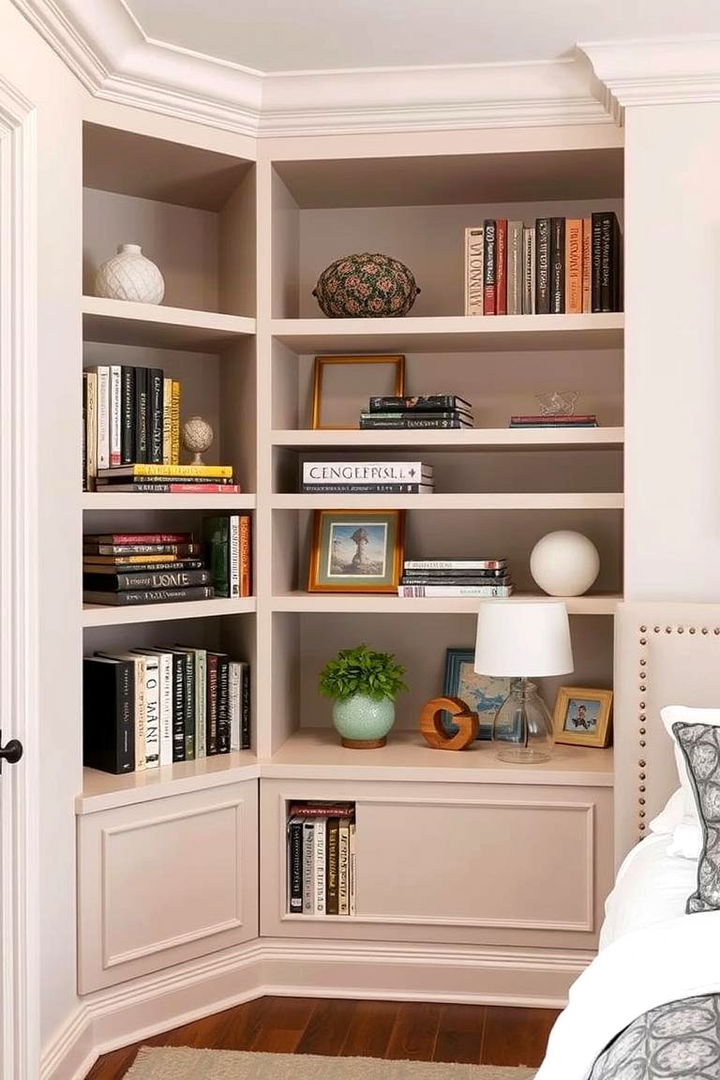 Custom Built in Shelves - 22 Bedroom Corner Ideas