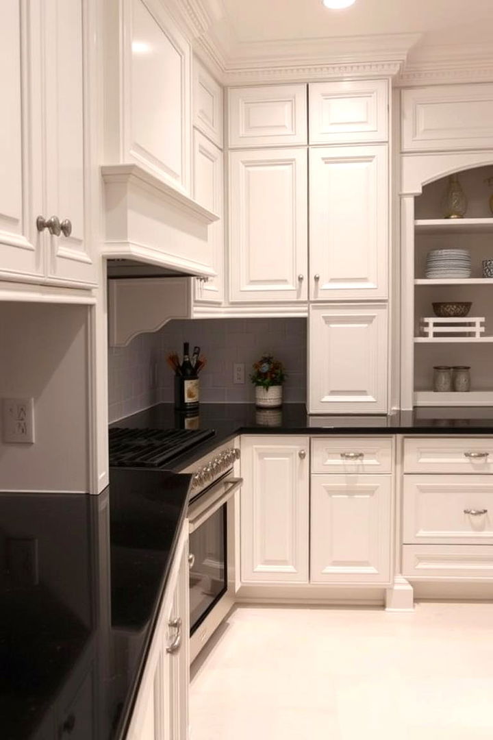 Custom Cabinetry Features - 22 Kitchen With White Cabinets and Black Countertops Ideas
