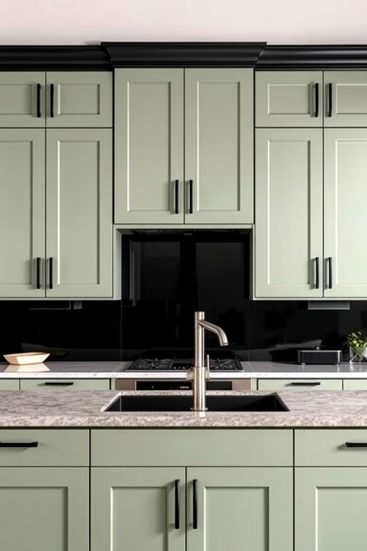 Custom Cabinetry with Black Accents - 22 Sage Green and Black Kitchen Ideas