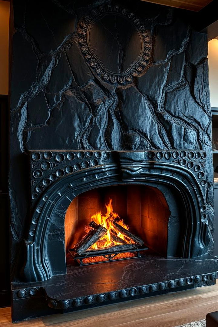 Custom Carved Black Stone Fireplace - 22 Black Stone Fireplace Ideas