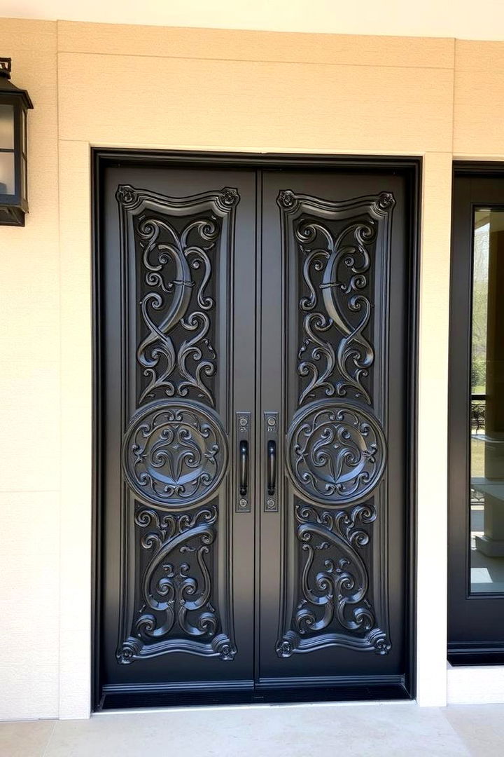 Custom Carved Designs - 22 Black Front Door Ideas