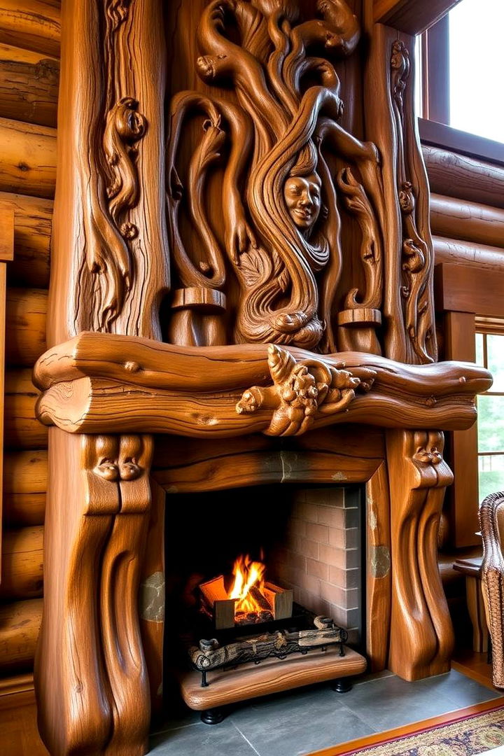 Custom Carved Mantel - 22 Cabin Fireplace Ideas
