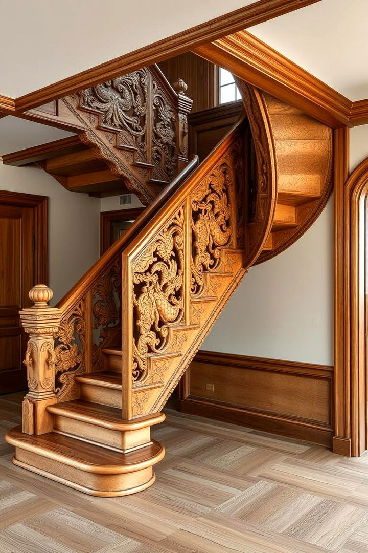 Custom Carved Staircase - 22 Wooden Staircase Ideas