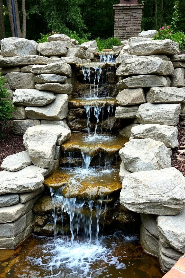Custom Carved Stone Cascade - 22 Pondless Waterfall Ideas