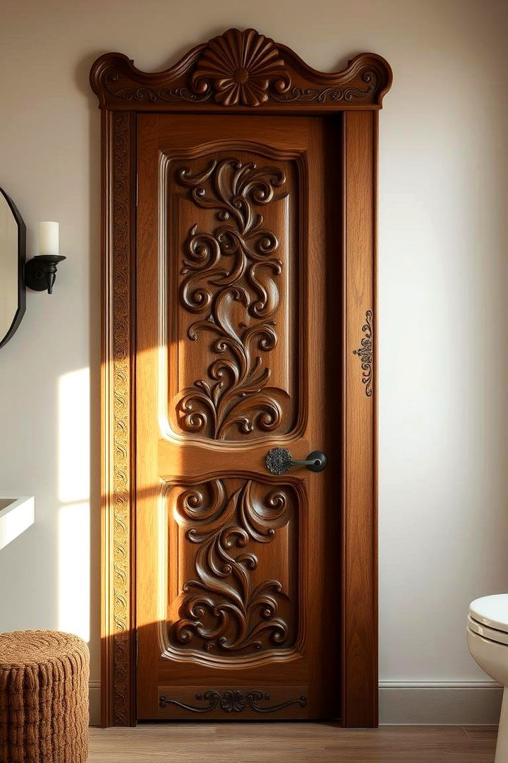 Custom Carved Wooden Artistry - 22 Bathroom Door Ideas