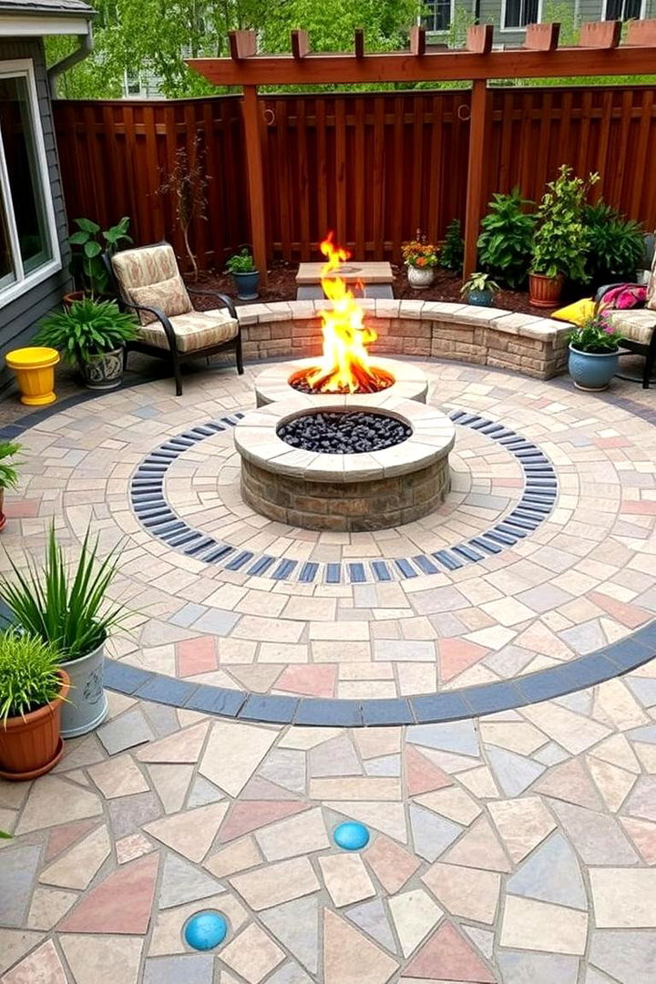 Custom Mosaic Artistry - 22 Concrete Paver Patio Fire Pit Ideas