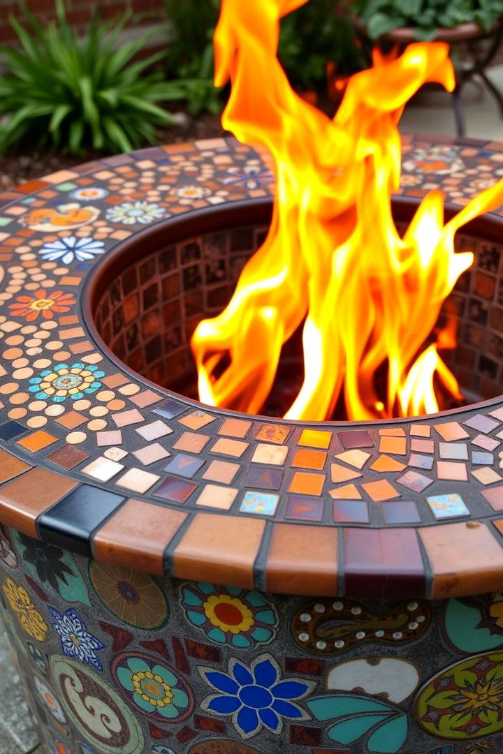 Custom Mosaic Tile Feature - 22 Sunken Fire Pit Ideas
