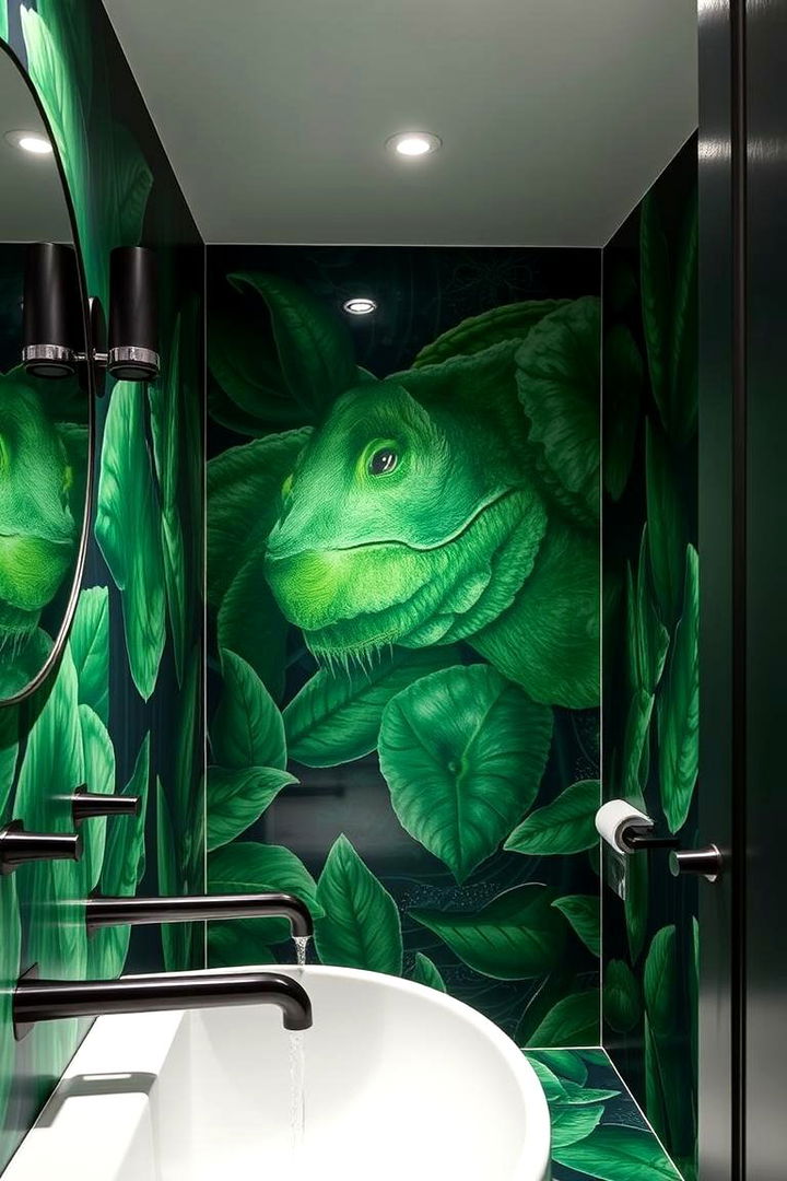 Custom Murals and Black Accents - 22 Black and Green Bathroom Ideas