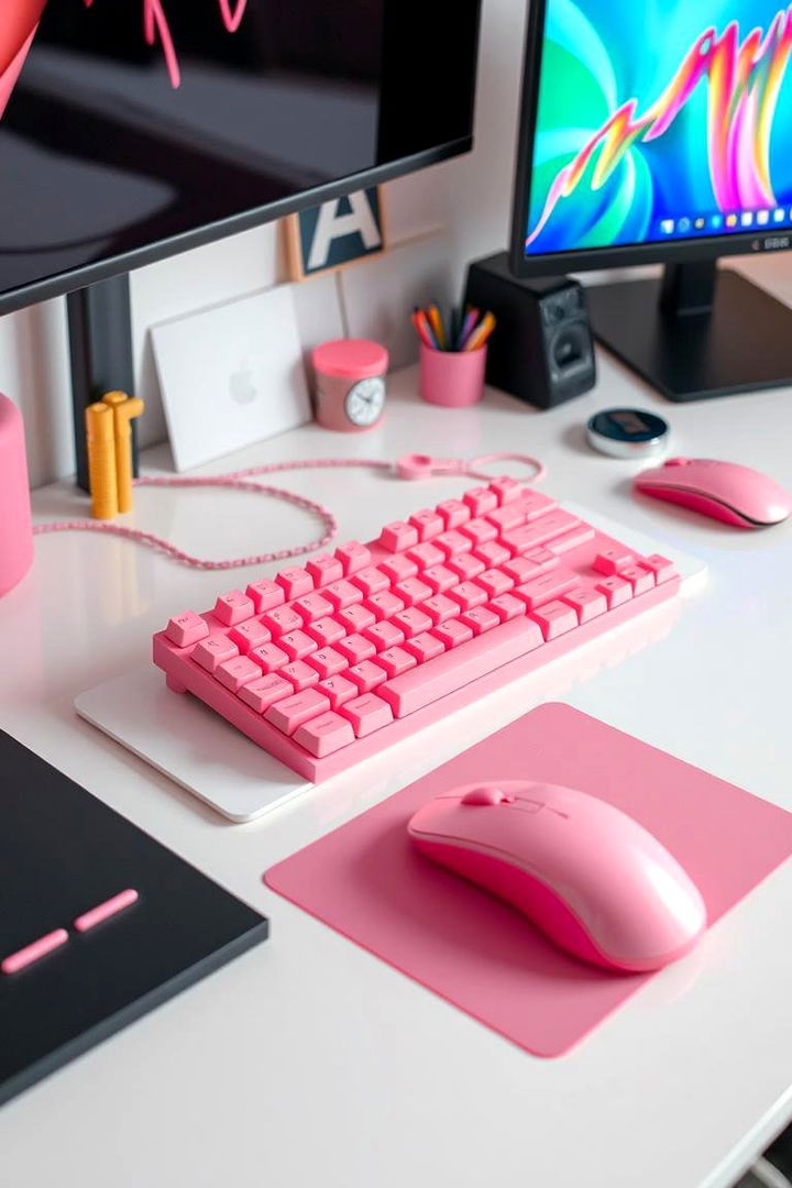 Custom Pink Keyboard and Mouse Elements - 22 Pink Gaming Setup Ideas