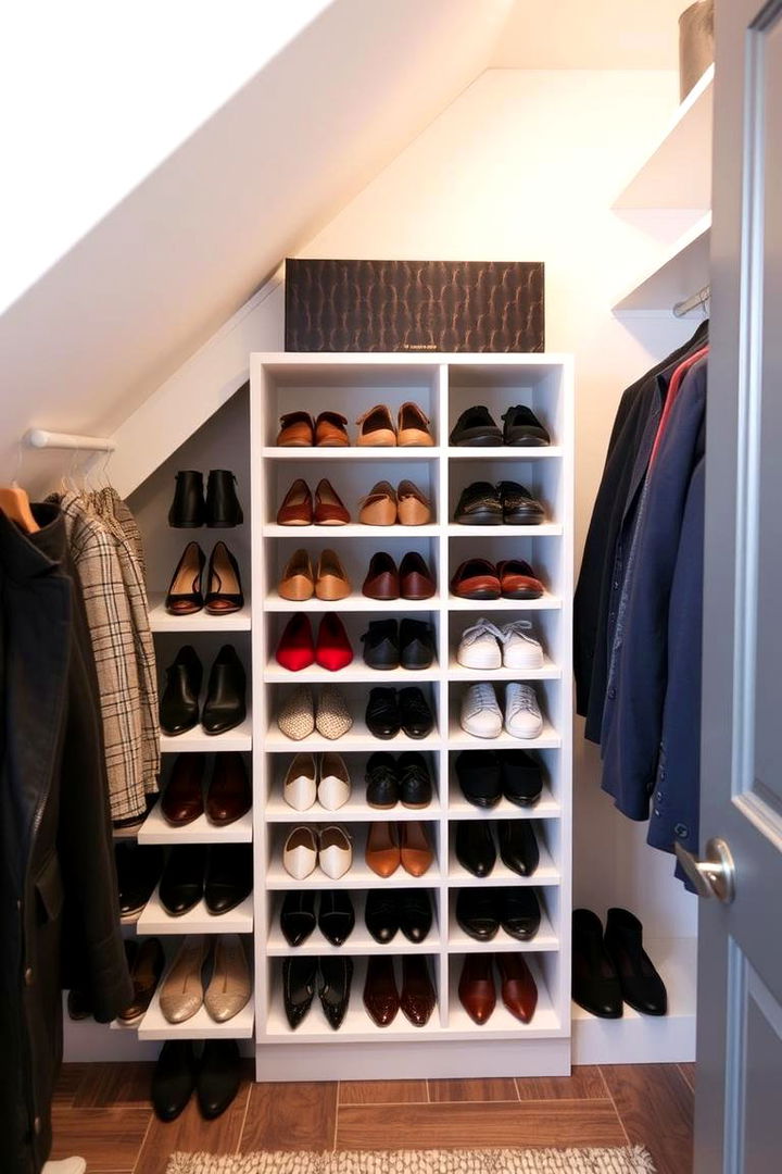 Custom Shoe Organizer for Tailored Storage - 22 Sloped Ceiling Closet Ideas