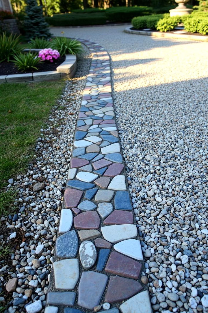 Custom Stone Mosaic - 22 Gravel Driveway Edging Ideas