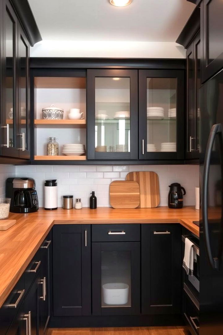 Custom Storage Solutions - 22 Kitchen With Black Cabinets And Wood Countertops Ideas