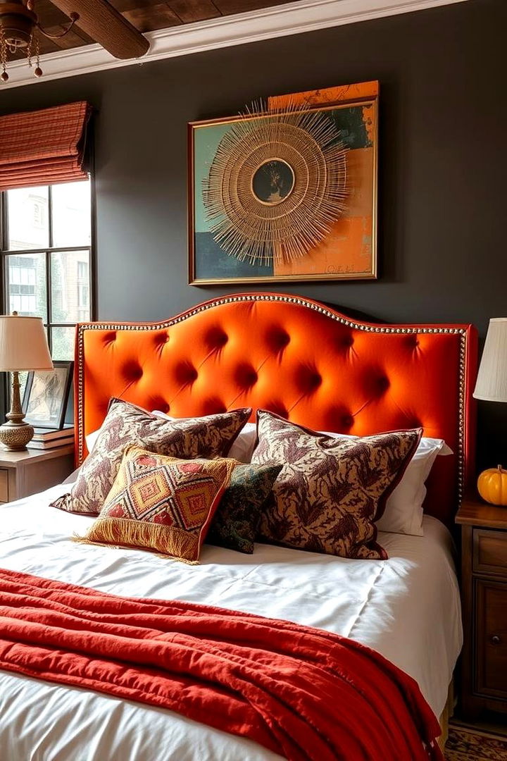 Custom Upholstered Headboards - 22 Boho Burnt Orange Bedroom Ideas