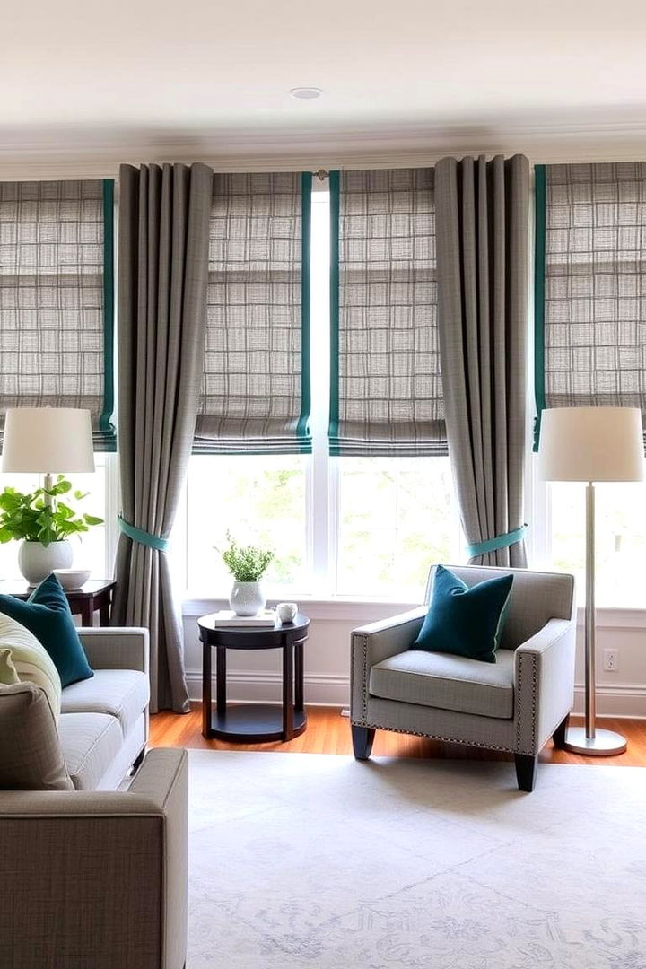 Custom Window Treatments - 22 Teal and Grey Living Room Ideas