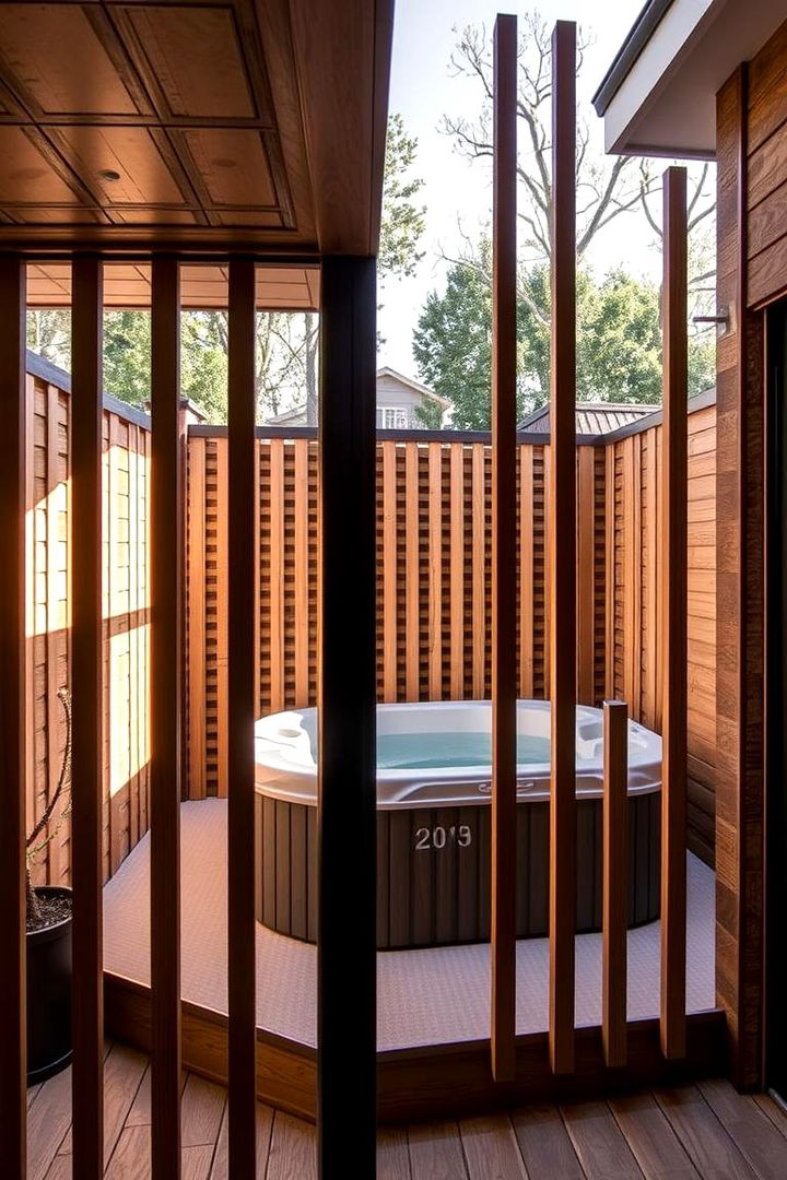 Custom Wooden Slat Fencing - 22 Backyard Hot Tub Privacy Ideas