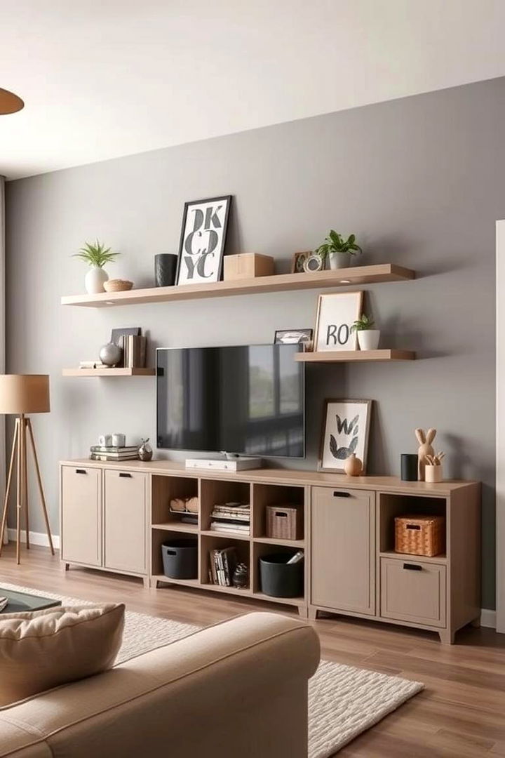 Customizable Display Shelves - 22 Grey and Beige Living Room Ideas
