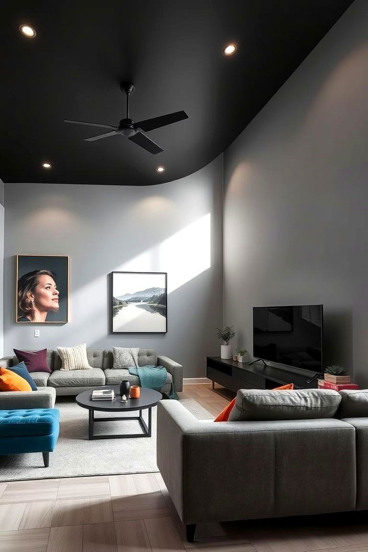 Customizable Interior Backdrop - 22 Black Ceiling With Grey Walls