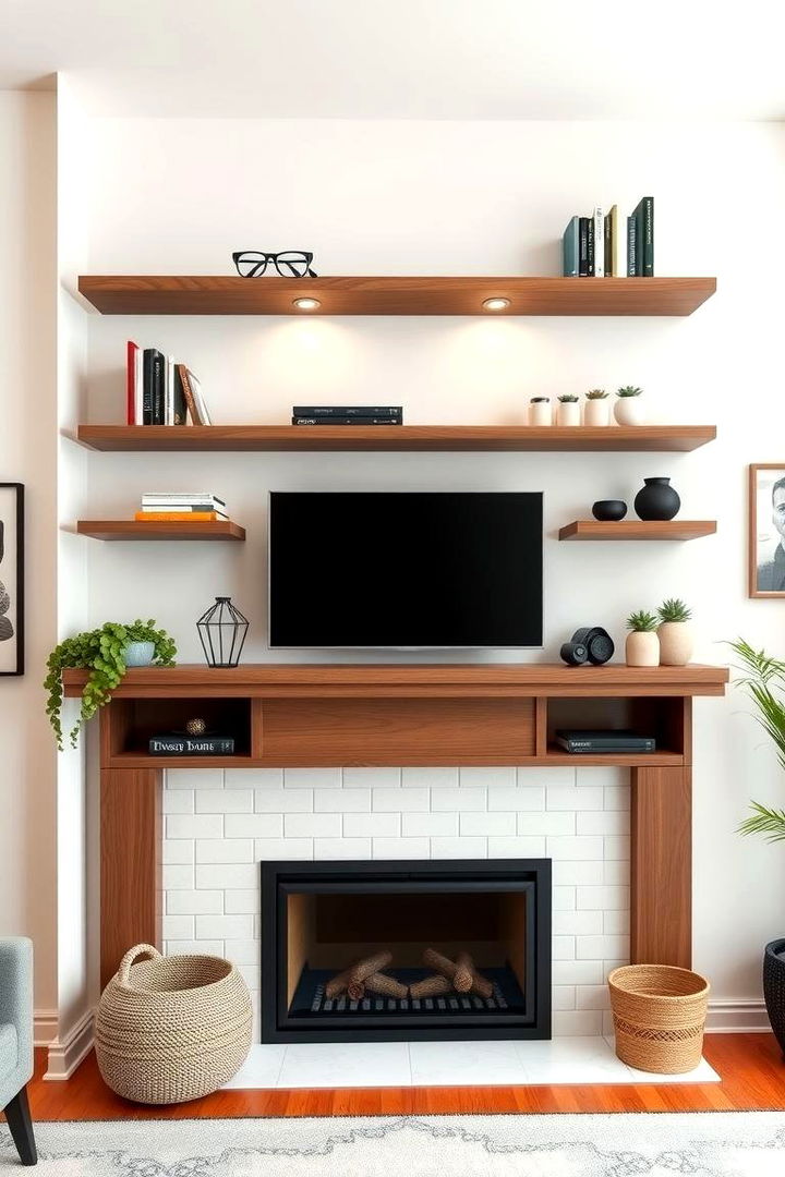 Customizable Layout Flexibility - 22 Fireplace Floating Shelves Design Ideas
