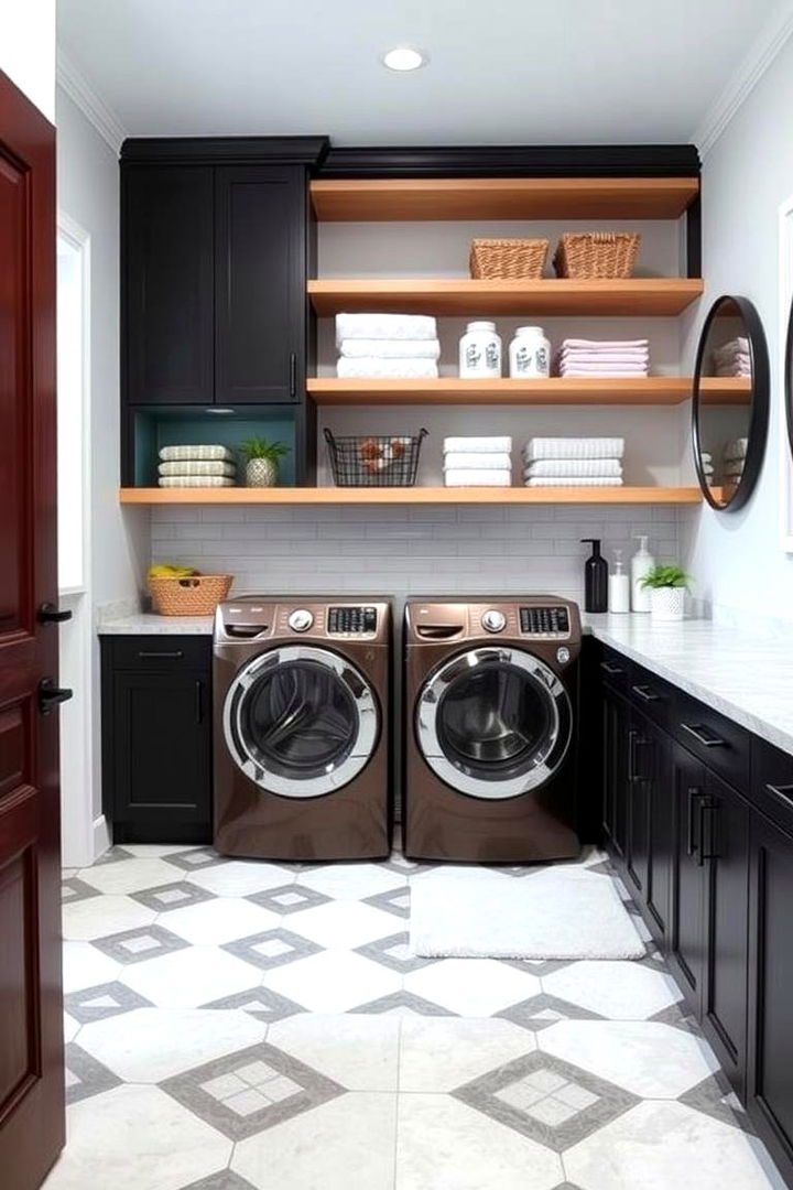 Customizable Open Shelving - 22 black laundry room ideas