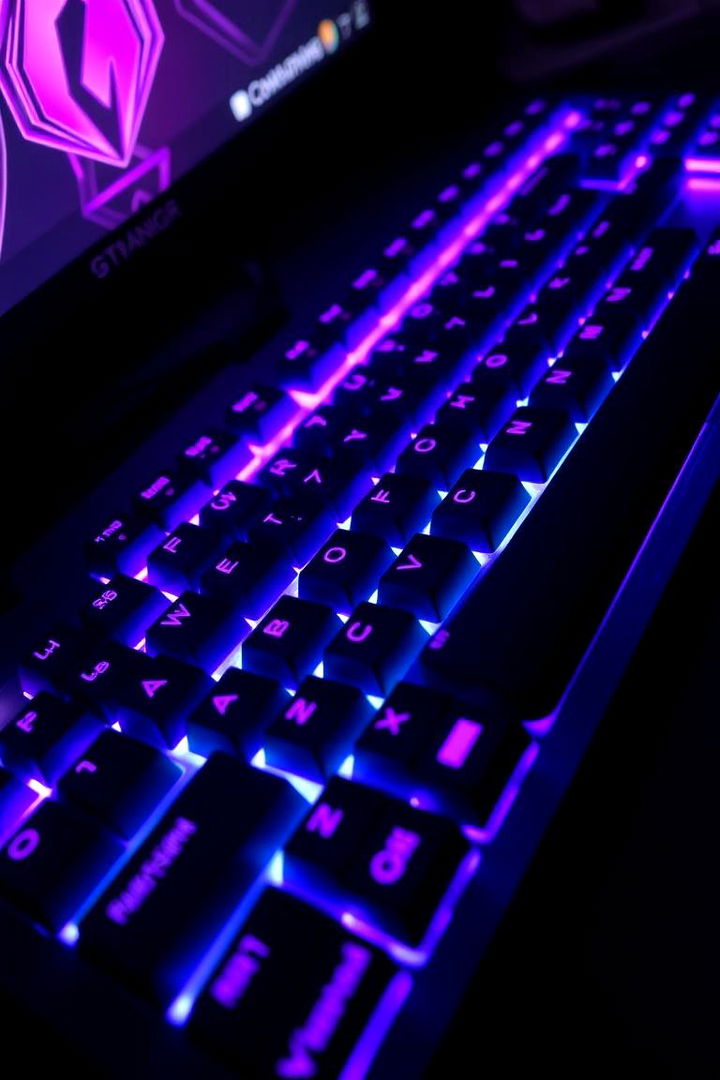 Customizable RGB Purple Backlit Keyboard - 22 Purple Gaming Setup Ideas