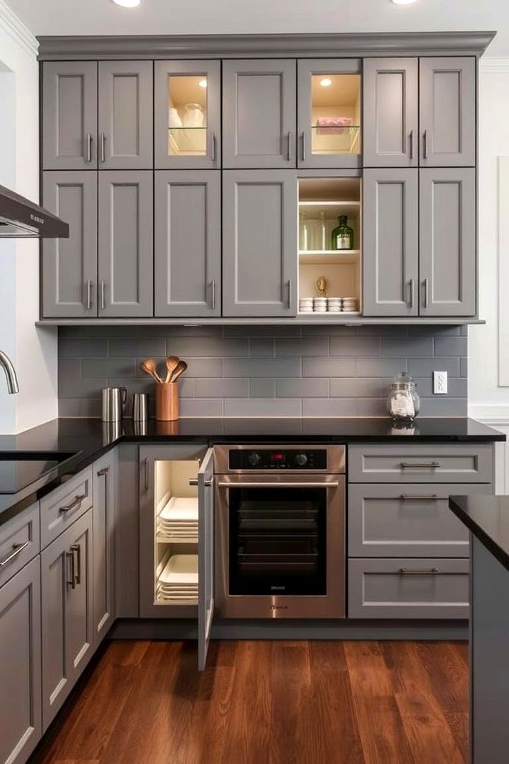 Customizable Storage Innovations - 22 Kitchen With Gray Cabinets And Black Countertops Ideas