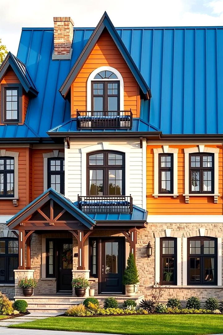 Customization and Architectural Variations - 22 houses with blue metal roofs
