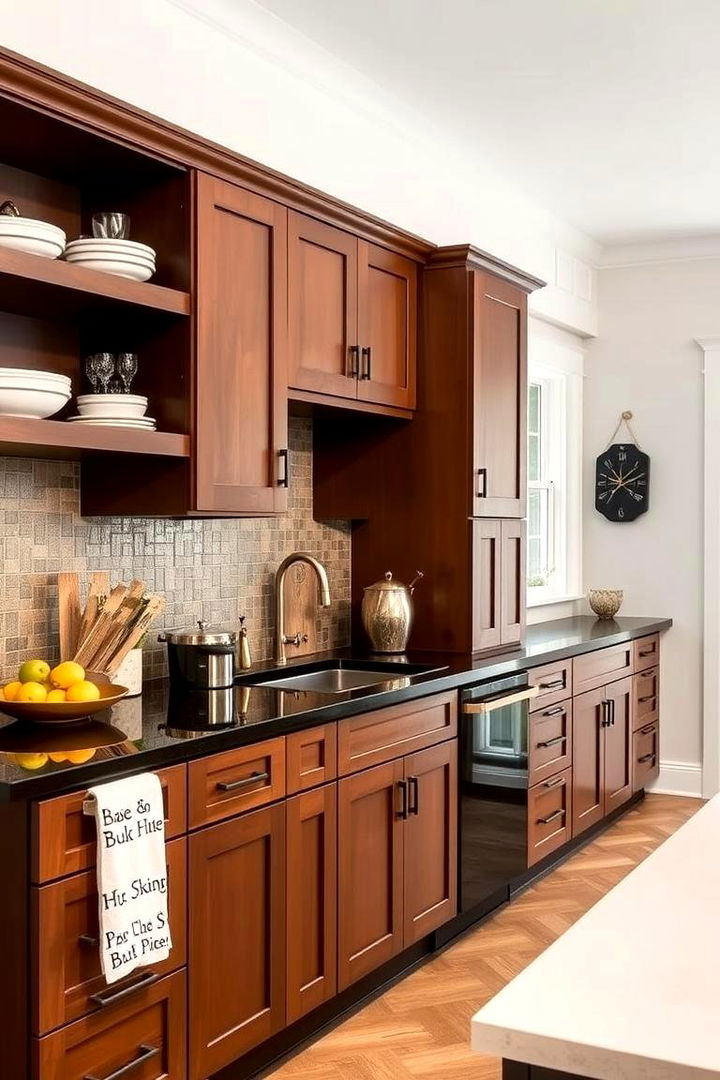 Customization for Unique Homeowners - 22 Brown Kitchen Cabinets With Black Countertops