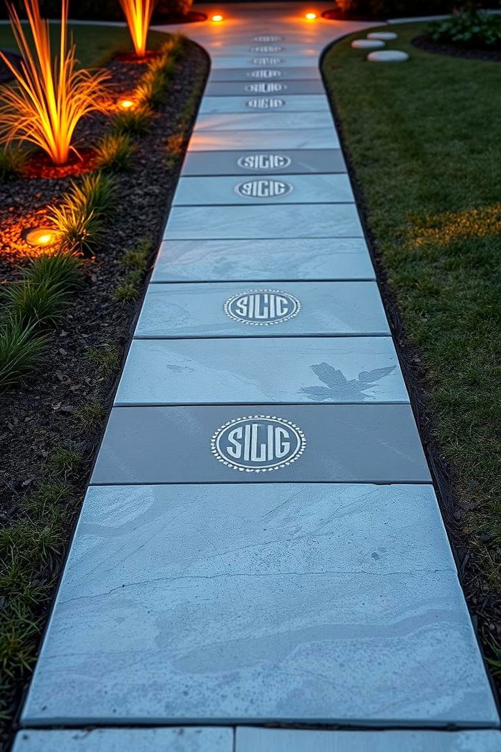 Customized Monograms Embedded - 22 Concrete Paver Walkway Ideas