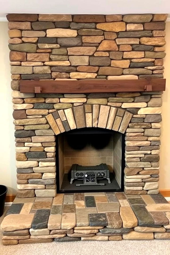 Customized Mosaic Facade - 22 Stacked Stone Fireplace Ideas